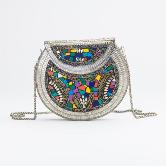 RAMLA L’Oriental Mosaic Bag - Multi-color Tile - Silver Chain Strap - Picture 8 of 9